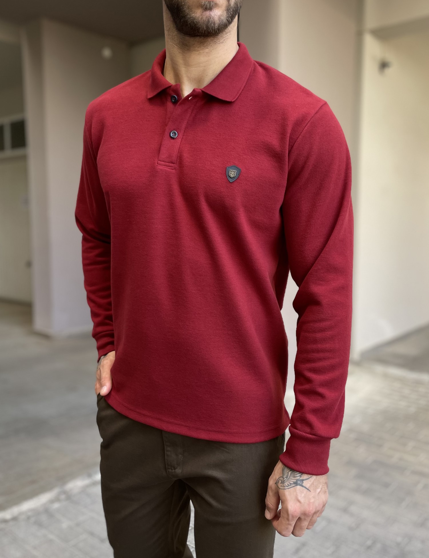 Everbest Ανδρική κόκκινο Polo μακρυμάνικη μπλούζα Plus size 261032R φωτογραφία